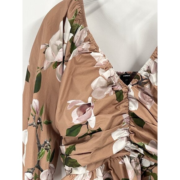 Express Brown Floral Milkmaid Top Sz Large Cottagecore Square Neck - Picture 3 of 6